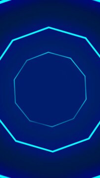 Glowing blue neon polygon shape rotating in a seamless loop