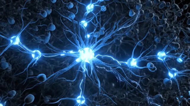 Scientific Macro Animation of Neuron Network Activated by Blue Laser Light