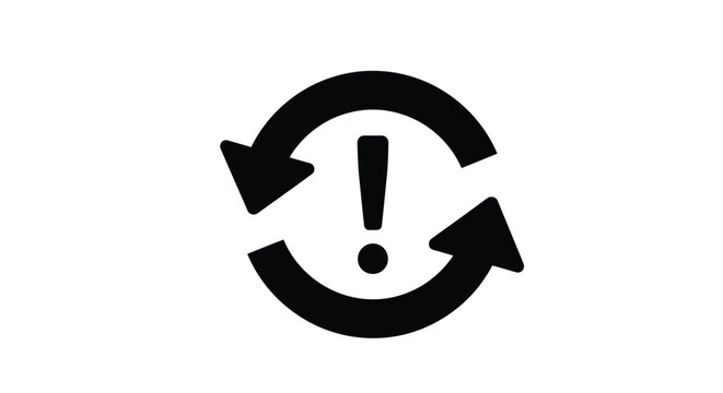 Black circular arrow symbol with an exclamation point in the center