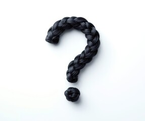 A black hair braid with a question mark on it