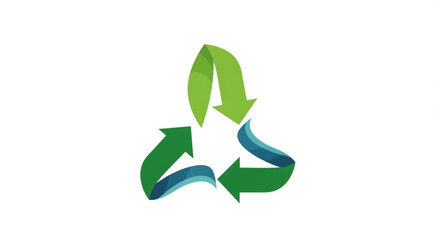 Recycling symbol with green and blue arrows on white background representing eco friendly and sustainable practices