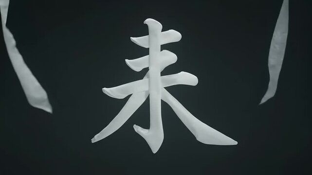 Chinese Character on Black Background Moving.