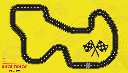 Naklejka premium Creative vector illusion of race track isolated on yellow background. Speed race track design with creative icons.