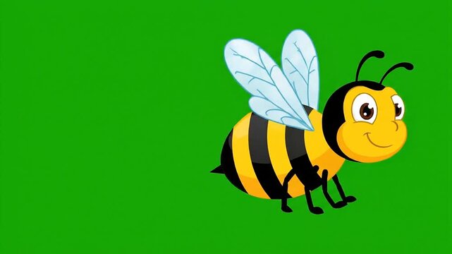 Cartoon bee animation flying across green screen background