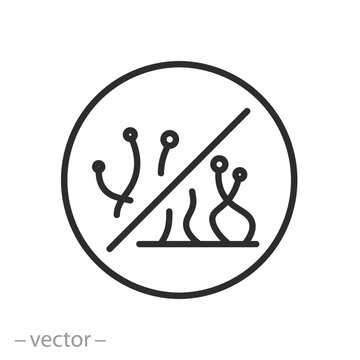 Stop sign for fungi, anti mold line icon vector, no mold fungi