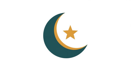 Islamic crescent moon symbol with gold star on white background ramadan and eid al fitr icon