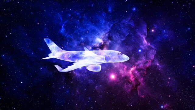 Video, for advertising and aircraft backgrounds, aviation, flight, a plane-shaped nebula, galaxy, astronomy, 