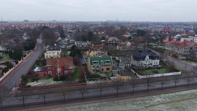 Malmo, Sweden, Drone Shot of Ribersborg Upscale Residential Neighborhood, Expensive Homes and Streets
