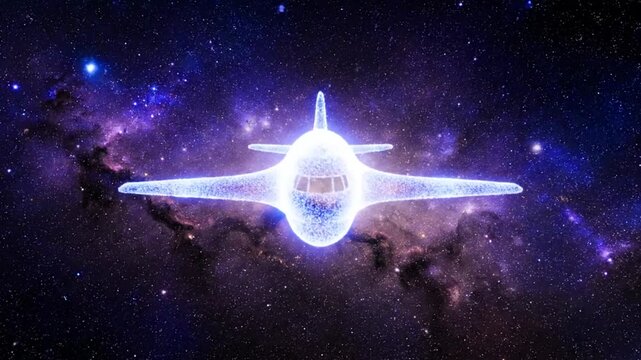 Video, for advertising and aircraft backgrounds, aviation, flight, a plane-shaped nebula, galaxy, astronomy, 