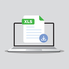 Download XLS on laptop screen. Downloading document concept. File with XLS label and down arrow sign. vector illustration