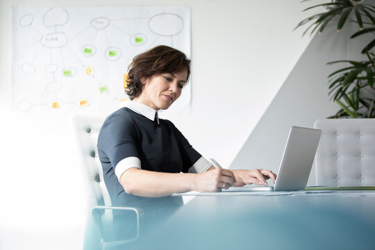 Businesswoman using laptop in office