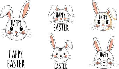 Fototapeta premium Collection of adorable hand drawn happy easter bunny faces featuring charming little rabbits ready for spring celebrations and holiday designs