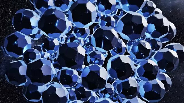 Animated polygon cluster swarm, rotating octahedrons with glowing edges background