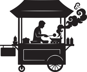 Food Stall in silhouette on white background.