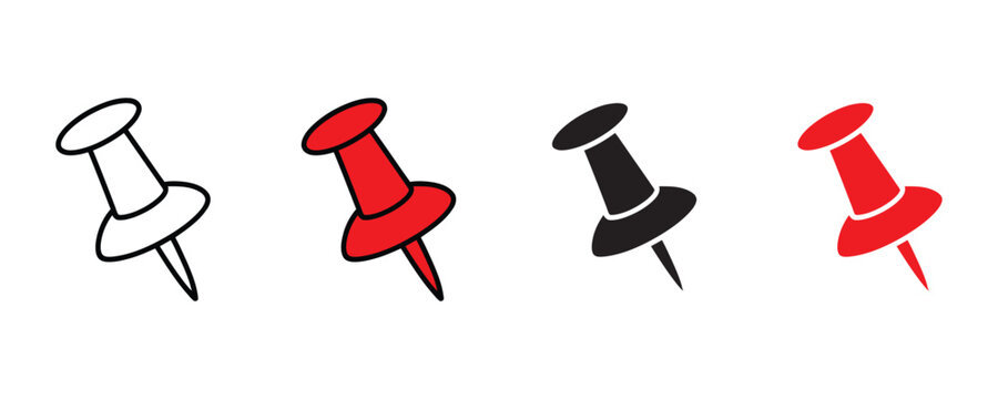 Sharp office pushpin icon vector. Stationery thumbtack and notice board map marker symbol. Vector illustration.