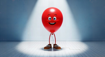 Happy balloon character with shoes, animated fun concept