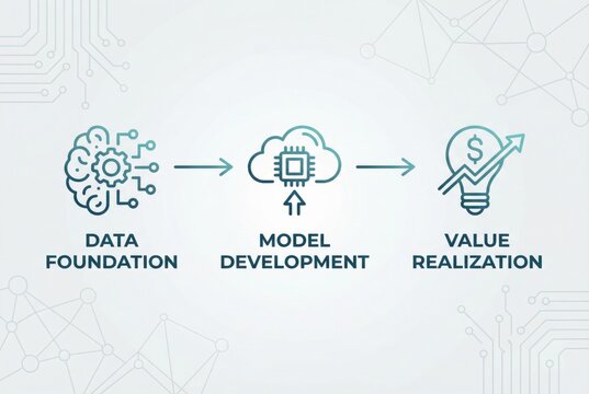 Visual representation of data foundation, model development, and value realization illustrating a comprehensive analytical framework for technological innovation and strategic growth.