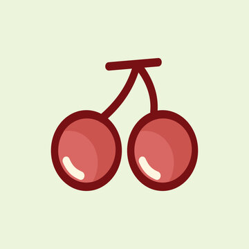 A simple hand drawn illustration of two ripe red cherries on a single stem. Perfect for healthy lifestyle themes, kitchen wall art, and organic food branding.