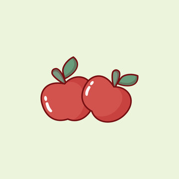 A simple hand-drawn illustration of two ripe red apples with green leaves. Perfect for healthy lifestyle themes, kitchen wall art, and organic food branding.