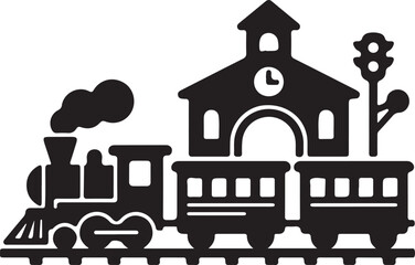 Railway Station Icon in silhouette on white background.
