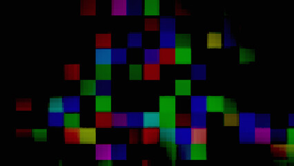 Abstract colorful pixel background with digital glitch effect and vibrant squares on black for tech and gaming designs