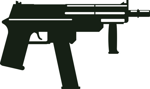 Submachine gun vector silhouette on white background