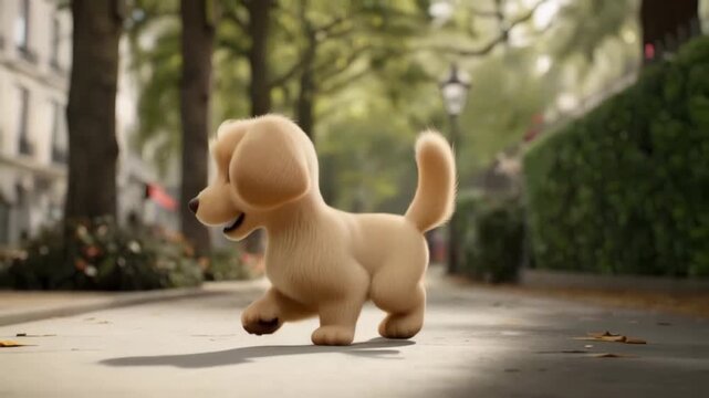 Cute 3D Cartoon Puppy Walking in Peaceful Paris Park