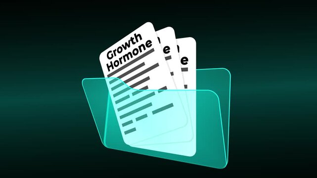 Growth Hormone Medical Research Folder, Somatotropin Patient Records and Cellular Regeneration Analysis, Clinical Endocrinology Documentation in Blue Case