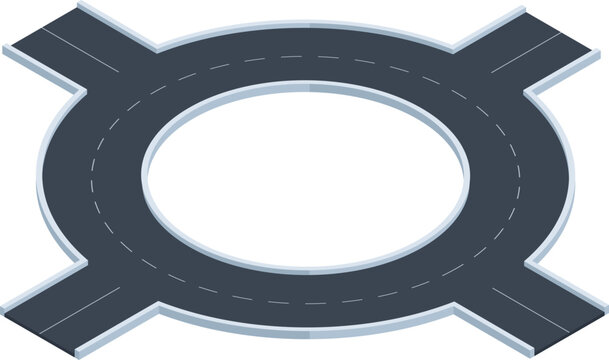Roundabout connecting four roads in an isometric design
