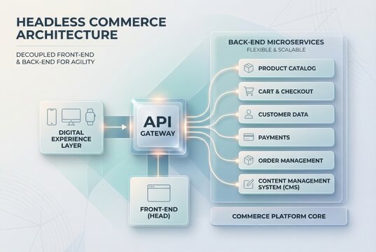 Comprehensive overview of headless commerce architecture integrating decoupled front end and back end systems for enhanced agility and seamless digital experience management