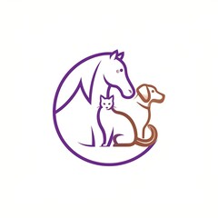 Fototapeta premium Stylized graphic featuring silhouettes of a horse, cat, and dog