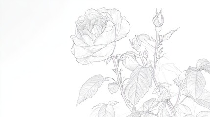 Fototapeta premium Delicate, grayscale rose sketch on a light background