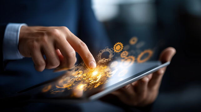 Operating system upgrade concept with installation visualization, software update process with app modernization display, user equipment enhancement with modern functions update,