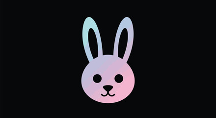 Obraz premium Minimalist illustration featuring a cute pastel colored bunny face graphic set against a stark black background creating a modern logo design element.