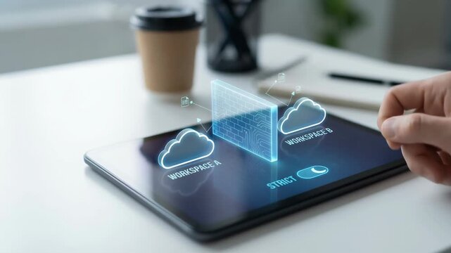 Ai security data leakage risk digital cloud workspace firewall tablet interface protection technology strict mode hologram prevention concept