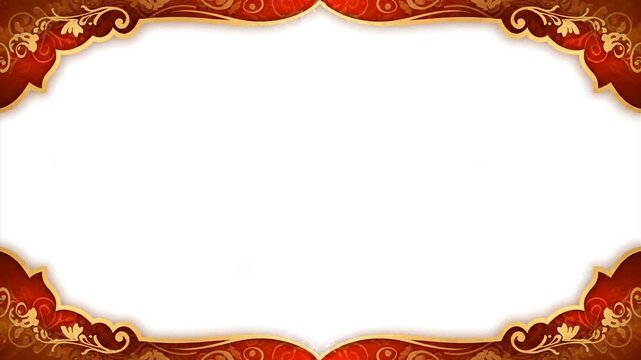 Elegant decorative frame with ornate gold and red swirls and floral elements