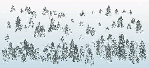 Pixel background with coniferous forest with blue fog.   © designer_an