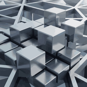 Create a realistic Metal cubes - geometric background - 3d rendering vector art.