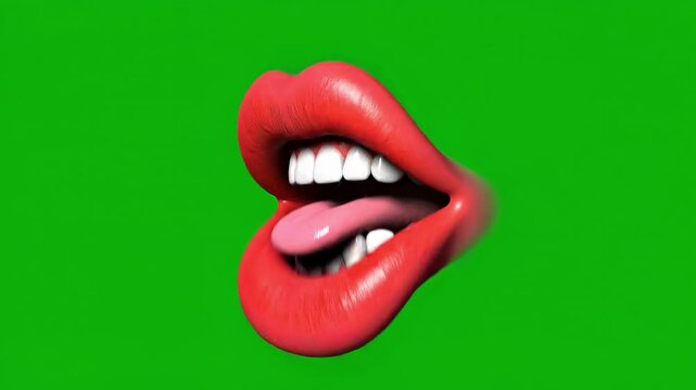 3D animation cartoon mouth from side profile on a green screen background.