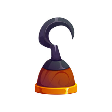 Cartoon pirate hook icon, captain or corsair sailor hand prosthesis, rover game asset. Isolated vector menacing weapon crafted from metal. Dangerous buccaneer accessory symbolizes adventure and danger