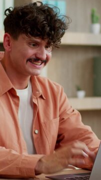 Stressed business man Caucasian businessman typing laptop working computer unsaved data online failure feeling anger guy male worker angry internet fail irritated annoyed work job problem in office