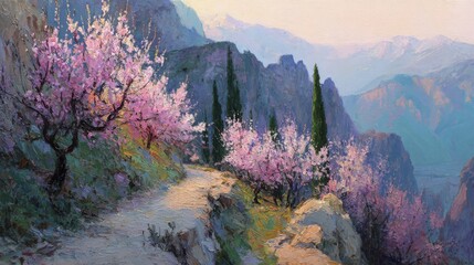 Flowering almond trees in the forest