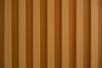 Obraz premium Vertical wooden slat wall texture background with natural warm tone, modern interior design pattern and decorative panel surface.