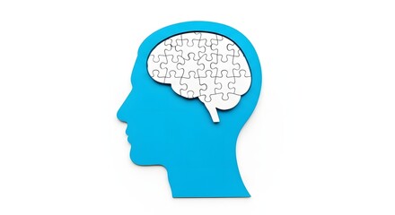 A creative illustration of a human head with a brain puzzle piece inside