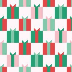 Vector seamless festive geometric pattern with red and green gift boxes with bows