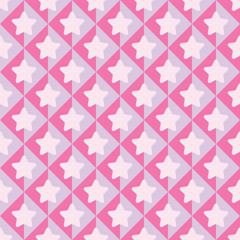 Pink and purple star geometric seamless pattern with light stars