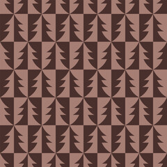 Seamless geometric pattern with brown checkered fir trees