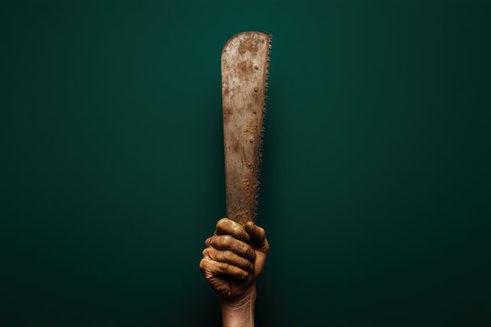 worn baseball bat held by a hand