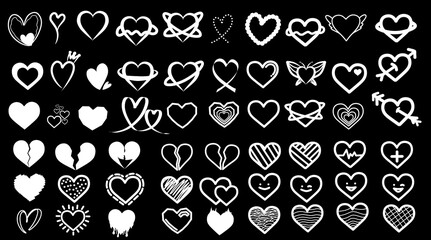 Diverse Heart Symbol Icons Expressing Love, Romance, Emotion, and Connection