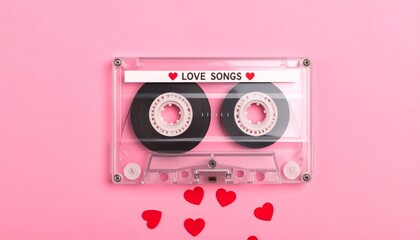 Cassette tape love songs hearts minimal design